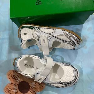 Bottega Veneta Women White and Silver Sport Mary Jane Sneakers